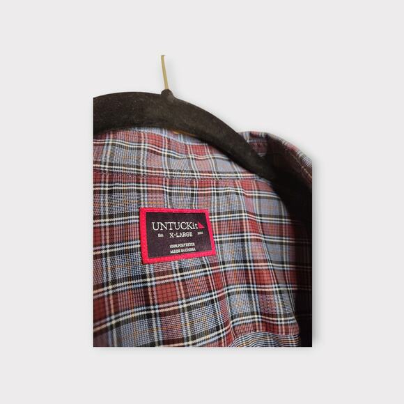 UNTUCKit Mens Plaid Button Down Shirt XL Gray Blue Red Fall Essential - Picture 3 of 7